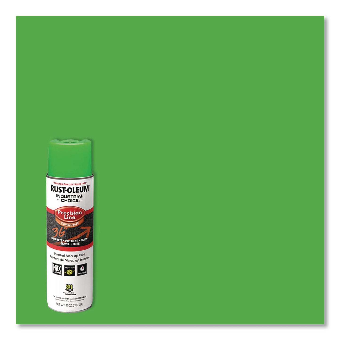 Rust-Oleum® Industrial Choice M1600 System Solvent-Based Precision Line Marking Paint, Flat Fluorescent Green, 17 oz Aerosol Can, 12/CT (RST203023V)