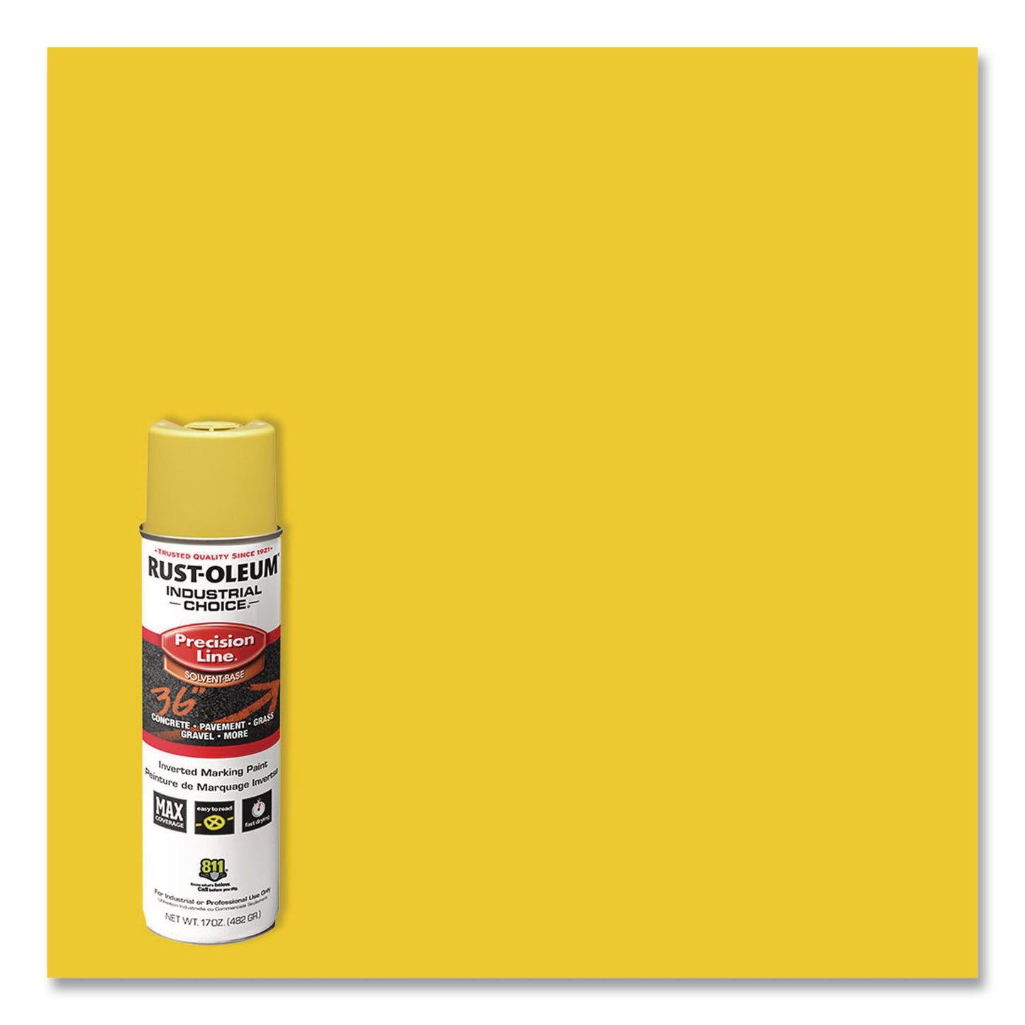 Rust-Oleum® Industrial Choice M1600 System Solvent-Based Precision Line Marking Paint, Flat Hi-Vis Yellow, 17 oz Aerosol Can, 12/Carton (RST203025V)