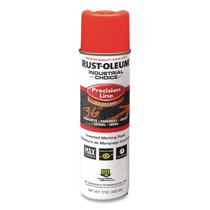 Rust-Oleum® Industrial Choice M1600 System Solvent-Based Precision Line Marking Paint, Flat Fluorescent Red-Orange,17oz Aerosol Can,12/CT (RST203028V)
