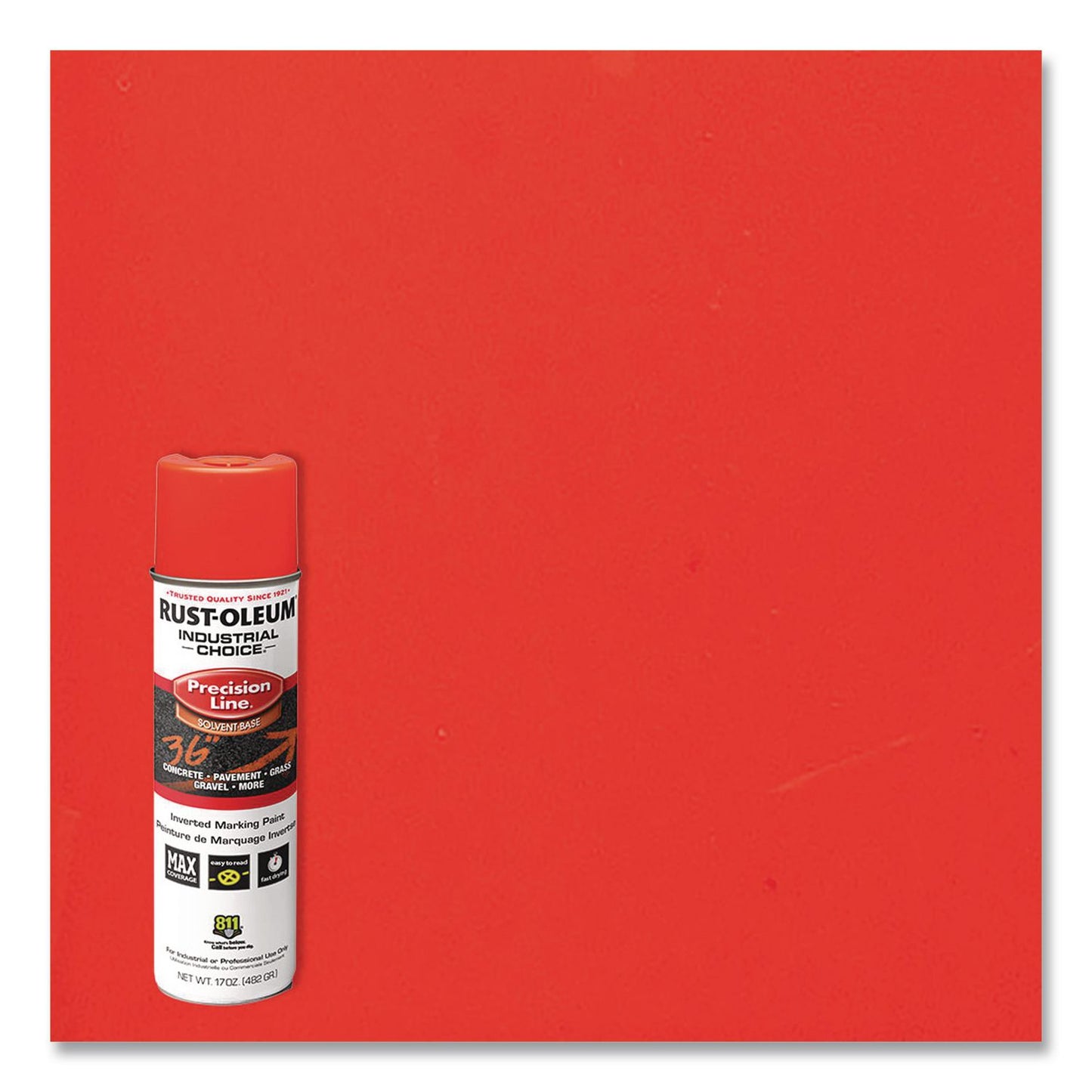 Rust-Oleum® Industrial Choice M1600 System Solvent-Based Precision Line Marking Paint, Flat Fluorescent Red-Orange,17oz Aerosol Can,12/CT (RST203028V)