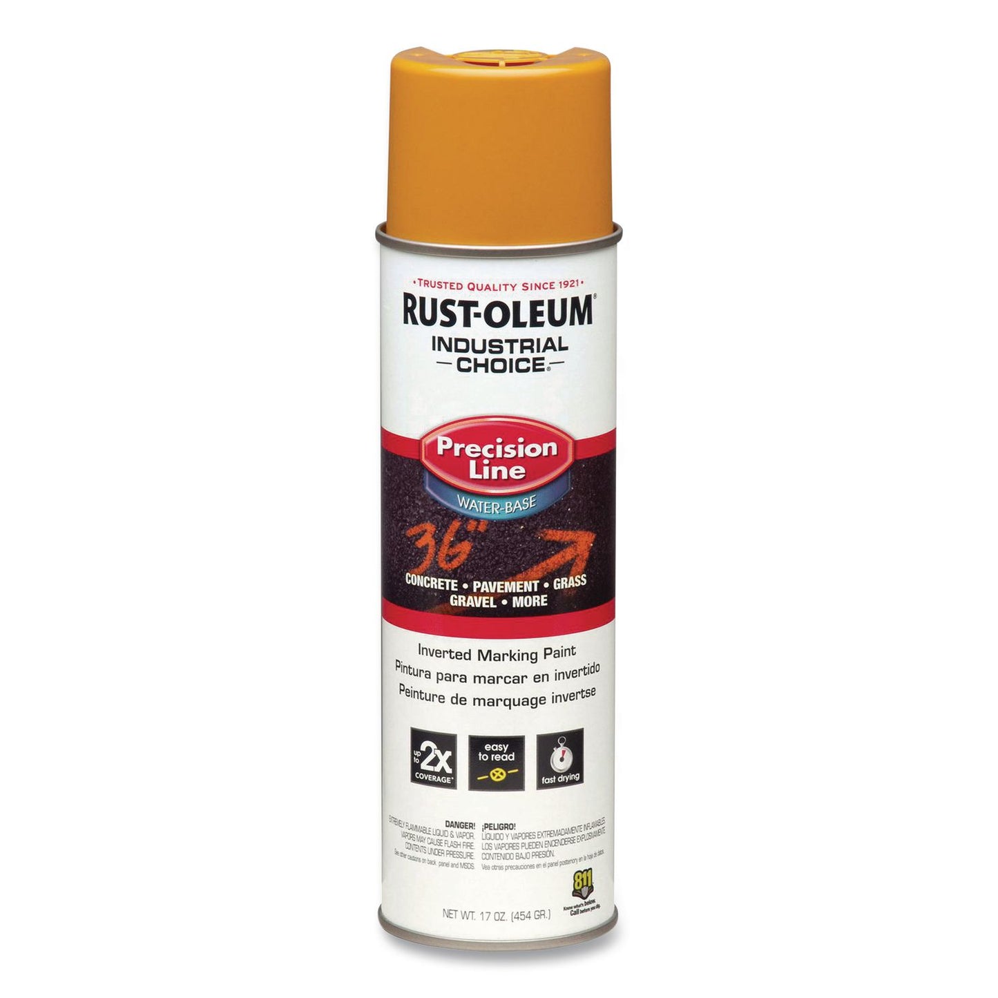 Rust-Oleum® Industrial Choice M1800 System Water-Based Precision Line Marking Paint, Gloss Yellow, 17 oz Aerosol Can, 12/Carton (RST203033)
