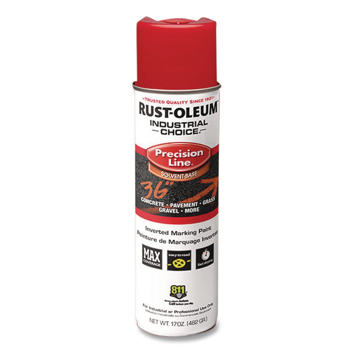 Rust-Oleum® Industrial Choice M1600 System Solvent-Based Precision Line Marking Paint, Flat Red, 17 oz Aerosol Can, 12/Carton (RST203029V)