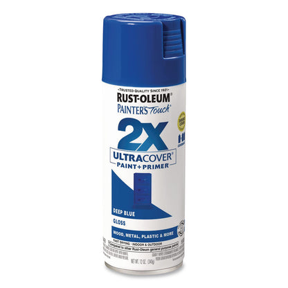 Rust-Oleum® Painter's Touch 2X Ultra Cover Spray Paint, Gloss Deep Blue, 12 oz Aerosol Can, 6/Carton (RST334032)