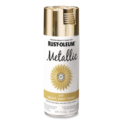 Rust-Oleum® Metallic Spray Paint, Metallic Gold, 11 oz Aerosol Can, 6/Carton (RST340647)