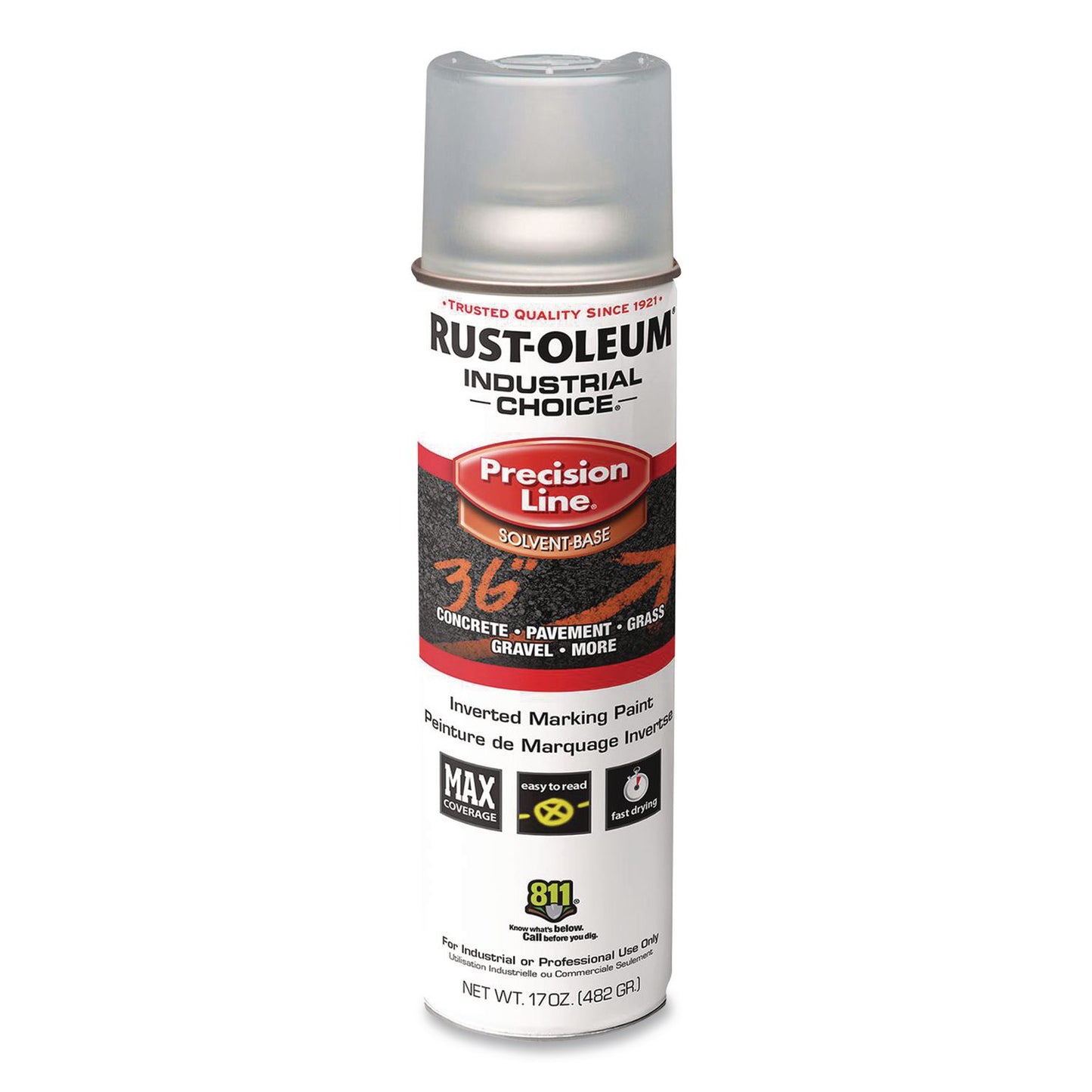 Rust-Oleum® Industrial Choice M1600 System Solvent-Based Precision Line Marking Paint, Flat Clear, 17 oz Aerosol Can, 12/Carton (RST1601838V)