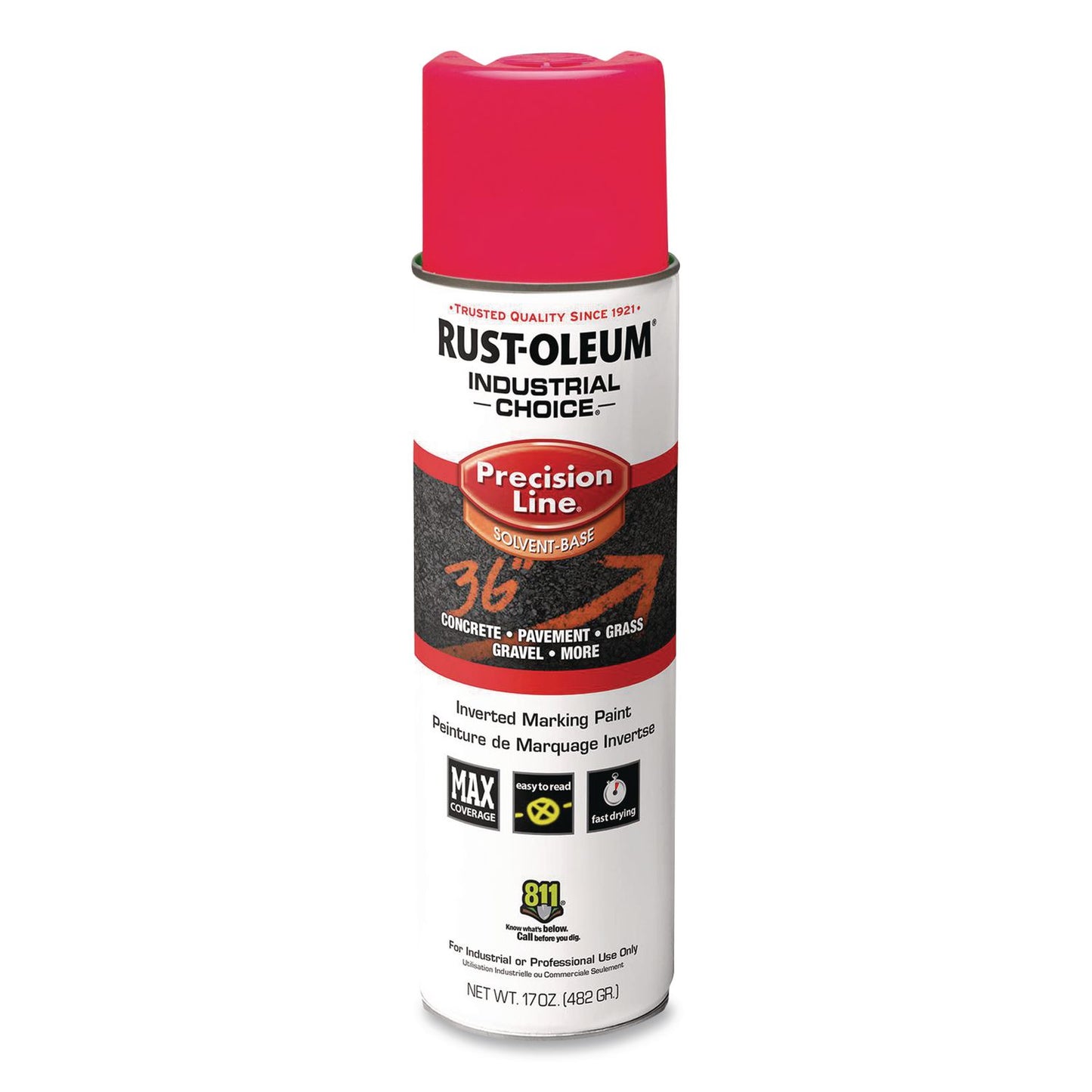 Rust-Oleum® Industrial Choice M1600 System Solvent-Based Precision Line Marking Paint, Flat Fluorescent Pink, 17 oz Aerosol Can,12/Carton (RST1661838V)