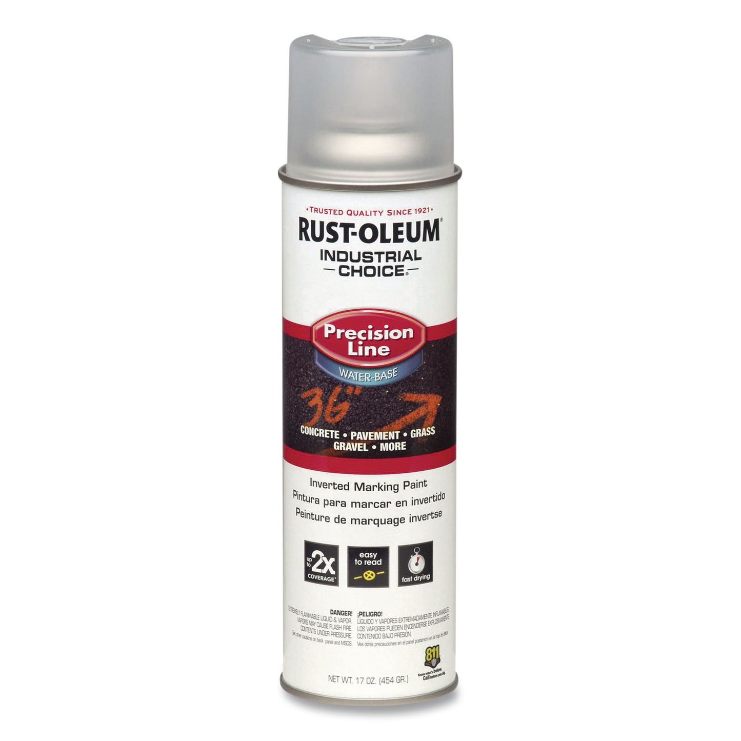 Rust-Oleum® Industrial Choice M1800 System Water-Based Precision Line Marking Paint, Gloss Clear, 17 oz Aerosol Can, 12/Carton (RST1801838)
