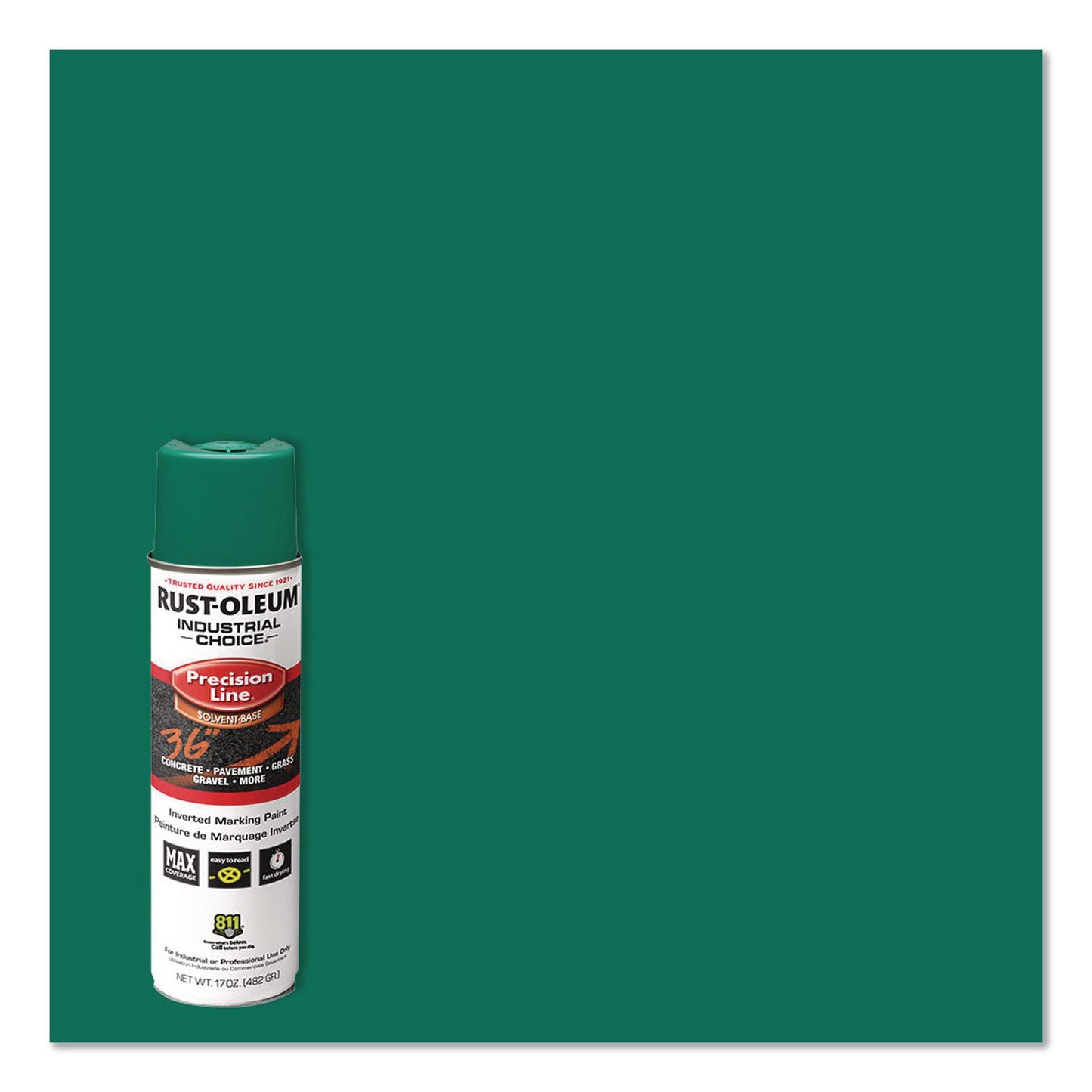 Rust-Oleum® Industrial Choice M1600 System Solvent-Based Precision Line Marking Paint, Flat Green, 17 oz Aerosol Can, 12/Carton (RST1634838V)