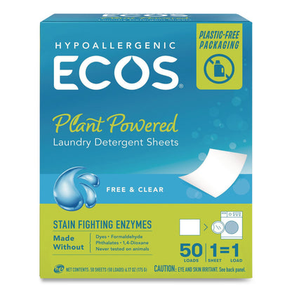 ECOS® Liquidless Laundry Detergent Sheets, Free and Clear, 50 Sheets/Box (EOP953710EA)