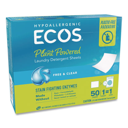 ECOS® Liquidless Laundry Detergent Sheets, Free and Clear, 50 Sheets/Box (EOP953710EA)