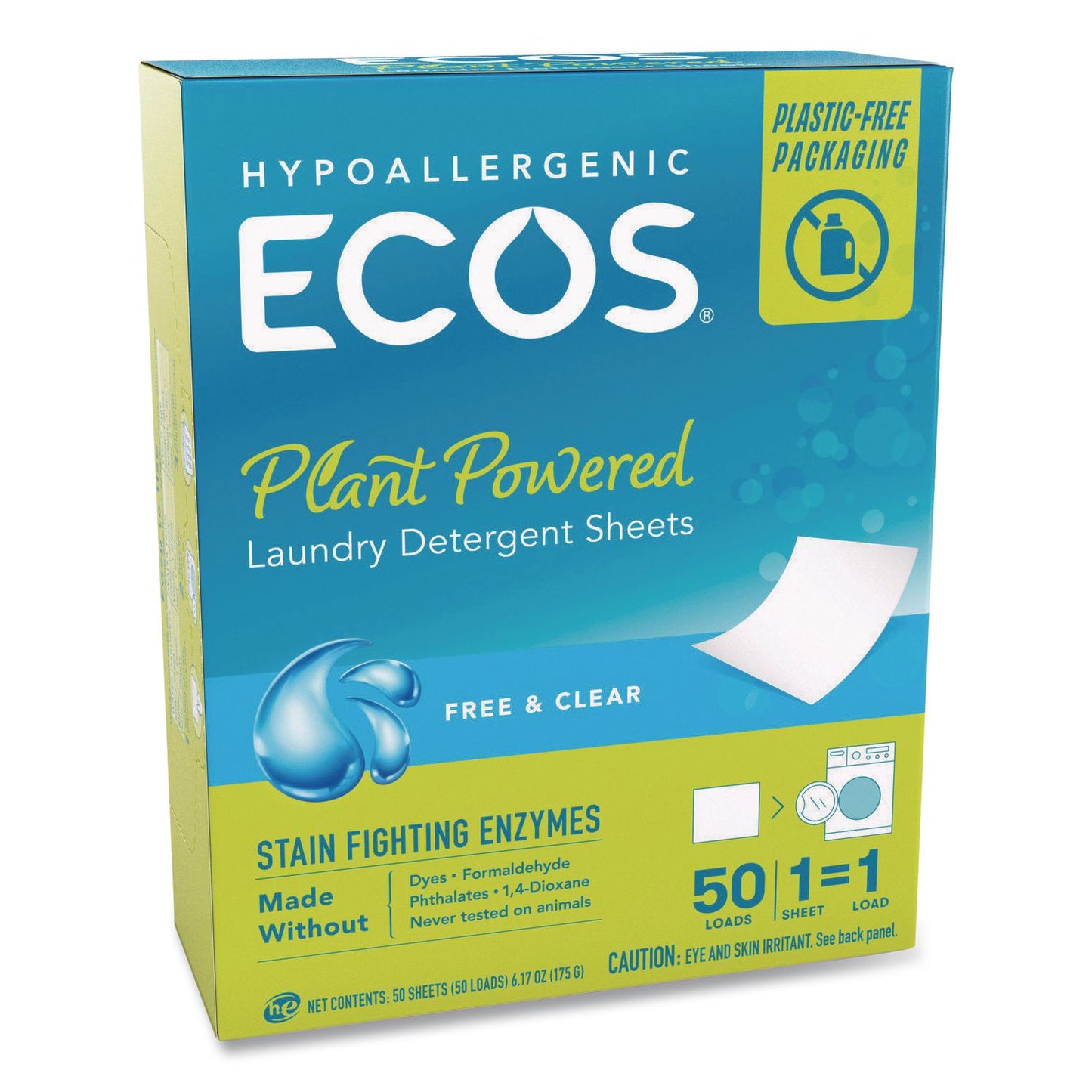 ECOS® Liquidless Laundry Detergent Sheets, Free and Clear, 50 Sheets/Box (EOP953710EA)