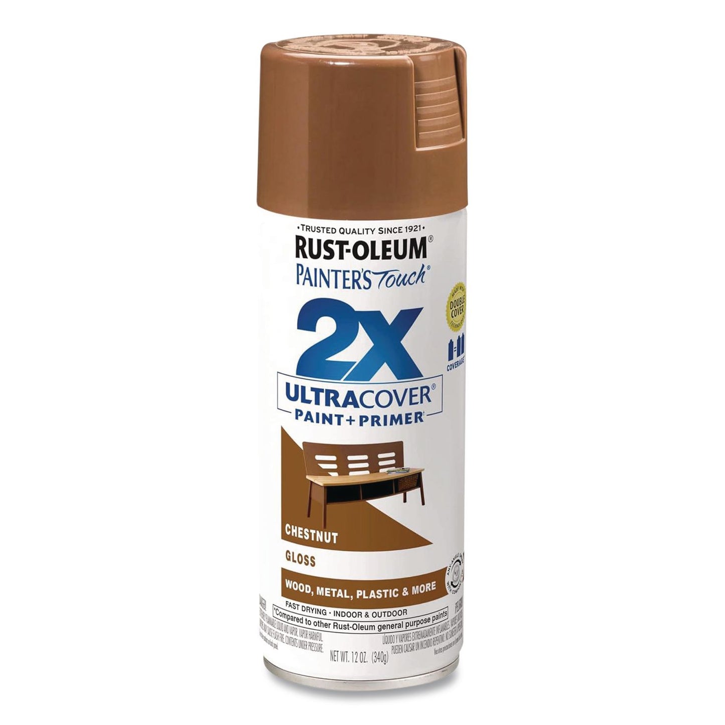 Rust-Oleum® Painter's Touch 2X Ultra Cover Spray Paint, Gloss Chestnut, 12 oz Aerosol Can, 6/Carton (RST249847)