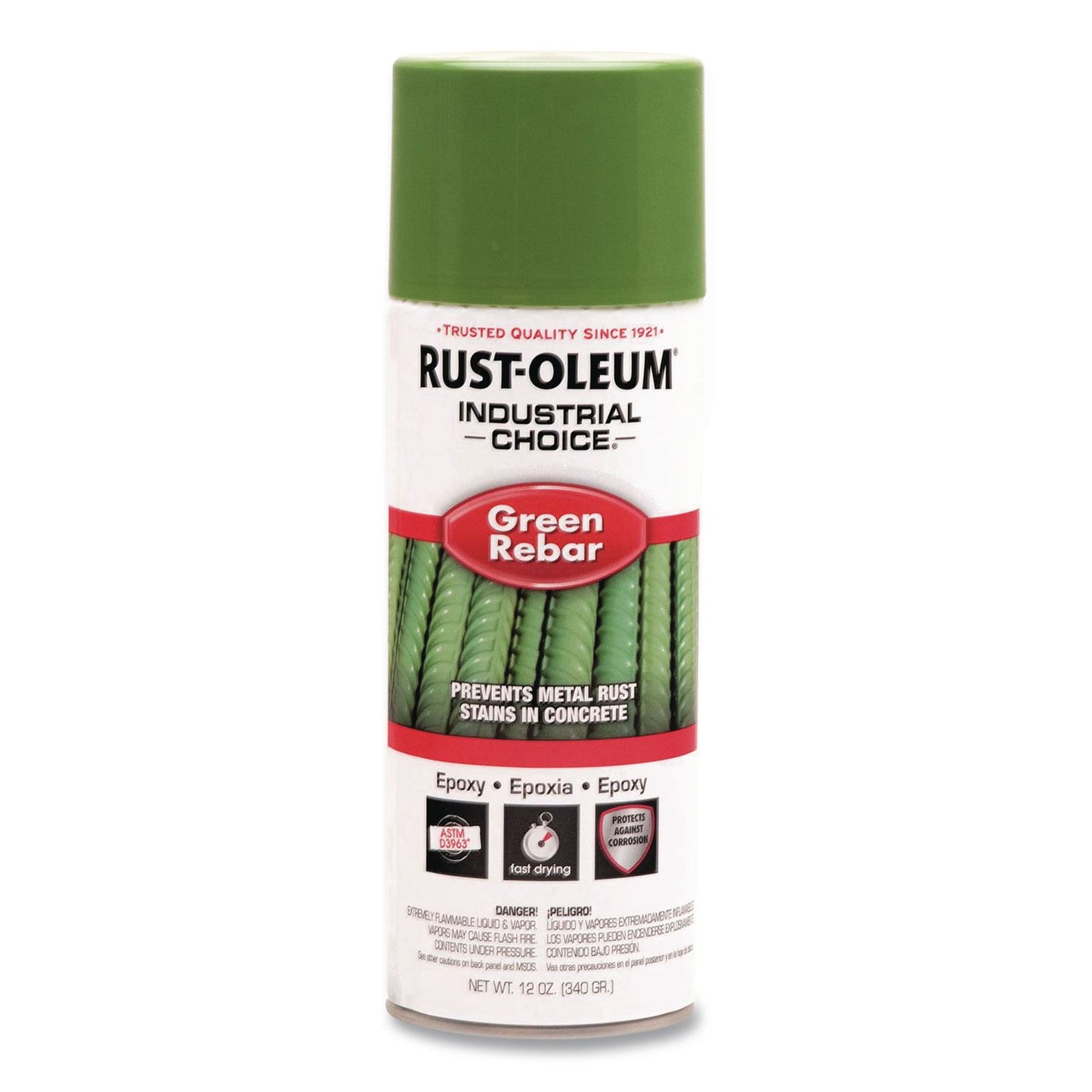 Rust-Oleum® Industrial Choice RB1600 System Epoxy Spray, Gloss Green Rebar, 12 oz Aerosol Can, 6/Carton (RST261937)