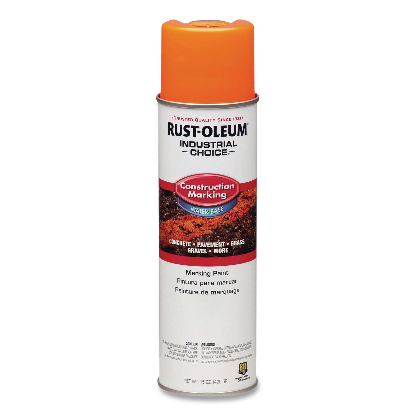 Rust-Oleum® Industrial Choice M1400 System Water-Based Construction Marking Paint, Gloss Fluorescent Orange, 17 oz Aerosol Can, 12/Carton (RST264697)