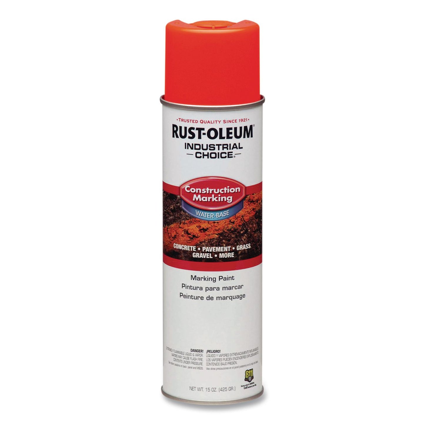 Rust-Oleum® Industrial Choice M1400 System Water-Based Construction Marking Paint, Gloss Fluorescent Red-Orange, 17 oz Aerosol Can, 12/CT (RST264699)