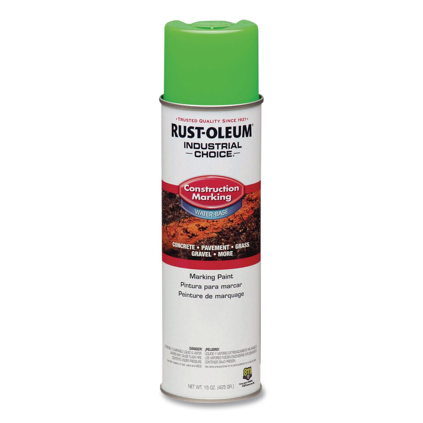 Rust-Oleum® Industrial Choice M1400 System Water-Based Construction Marking Paint, Gloss Fluorescent Green, 17 oz Aerosol Can, 12/Carton (RST264700)