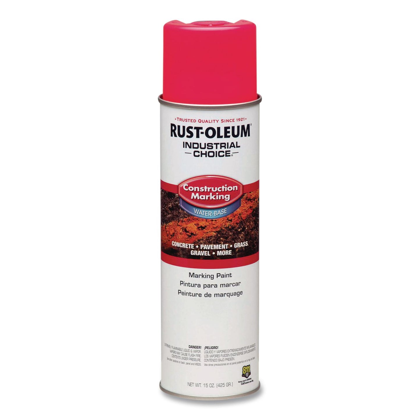 Rust-Oleum® Industrial Choice M1400 System Water-Based Construction Marking Paint, Gloss Fluorescent Pink, 17 oz Aerosol Can, 12/Carton (RST264702)