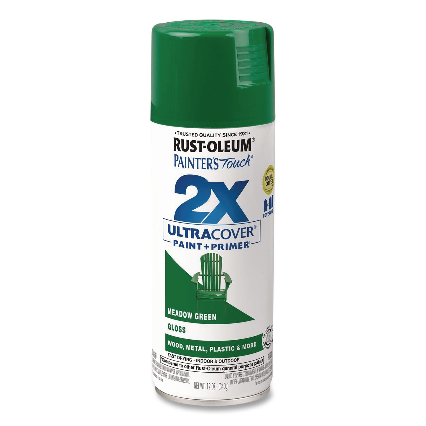 Rust-Oleum® Painter's Touch 2X Ultra Cover Spray Paint, Gloss Meadow Green, 12 oz Aerosol Can, 6/Carton (RST334039)