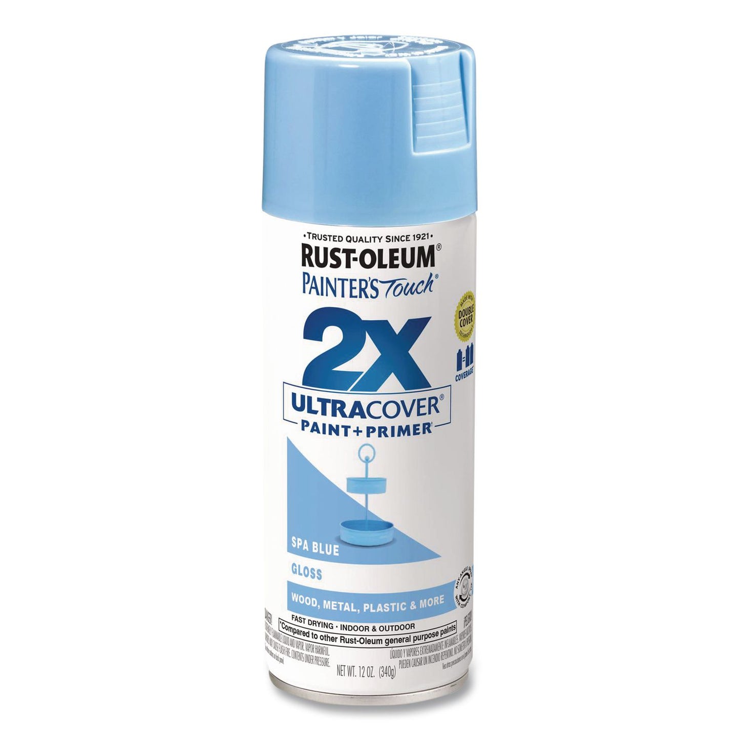 Rust-Oleum® Painter's Touch 2X Ultra Cover Spray Paint, Gloss Spa Blue, 12 oz Aerosol Can, 6/Carton (RST334045)