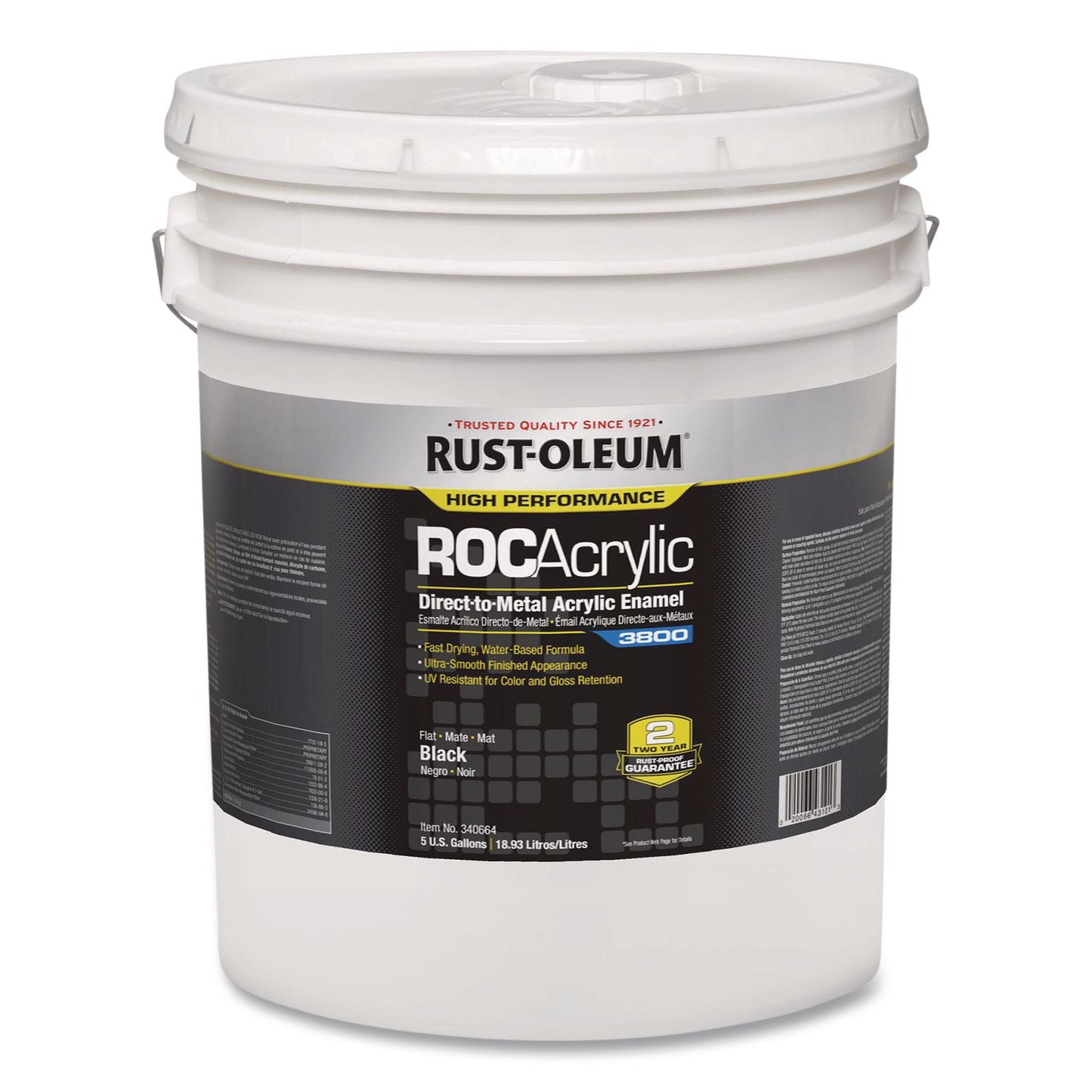 Rust-Oleum® High Performance ROC Acrylic Direct to Metal Paint, Flat Black, 5 gal Bucket/Pail (RST340664)