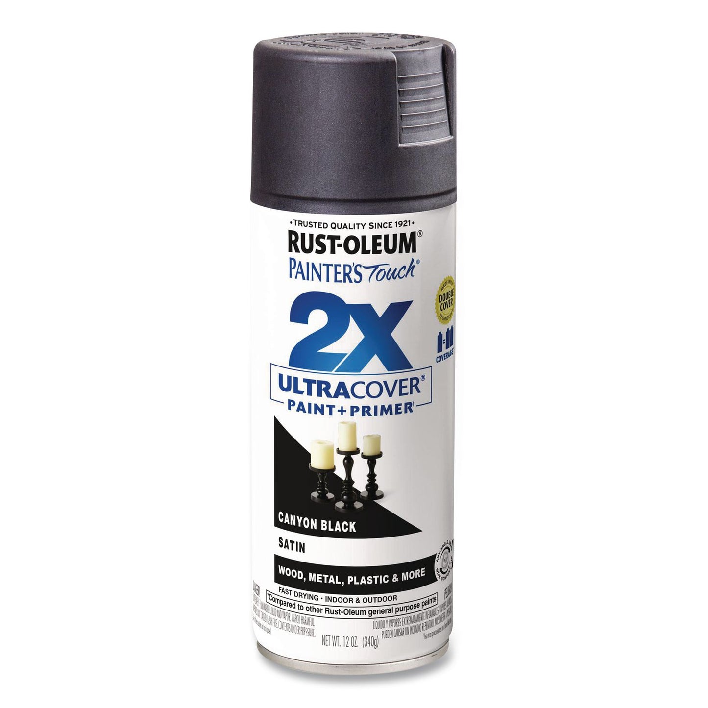 Rust-Oleum® Painter's Touch 2X Ultra Cover Spray Paint, Satin Canyon Black, 12 oz Aerosol Can, 6/Carton (RST346951)