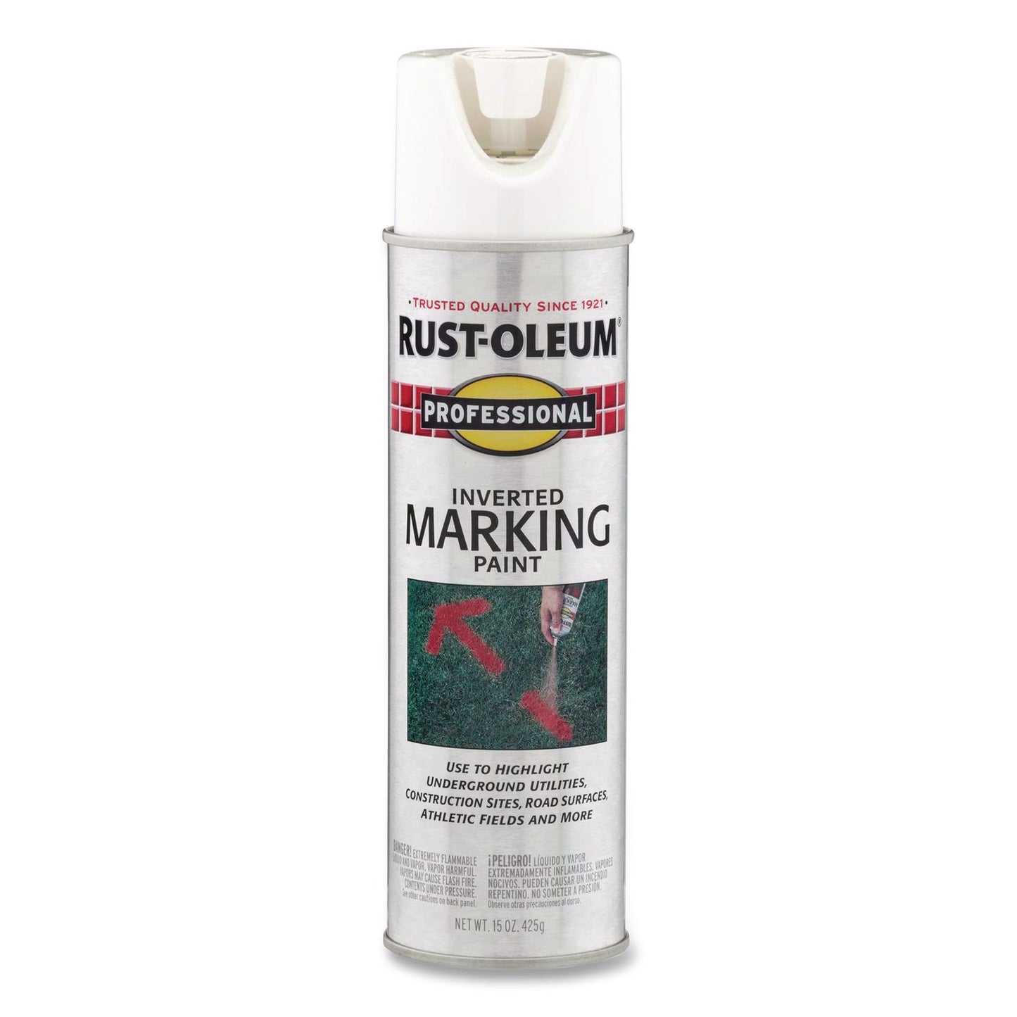 Rust-Oleum® Inverted Marking Spray Paint, Flat White, 15 oz Aerosol Can, 6/Carton (RST2592838)