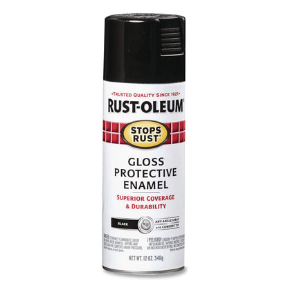 Rust-Oleum® Stops Rust Spray Paint, Gloss Black, 12 oz Aerosol Can, 6/Carton (RST7779830)