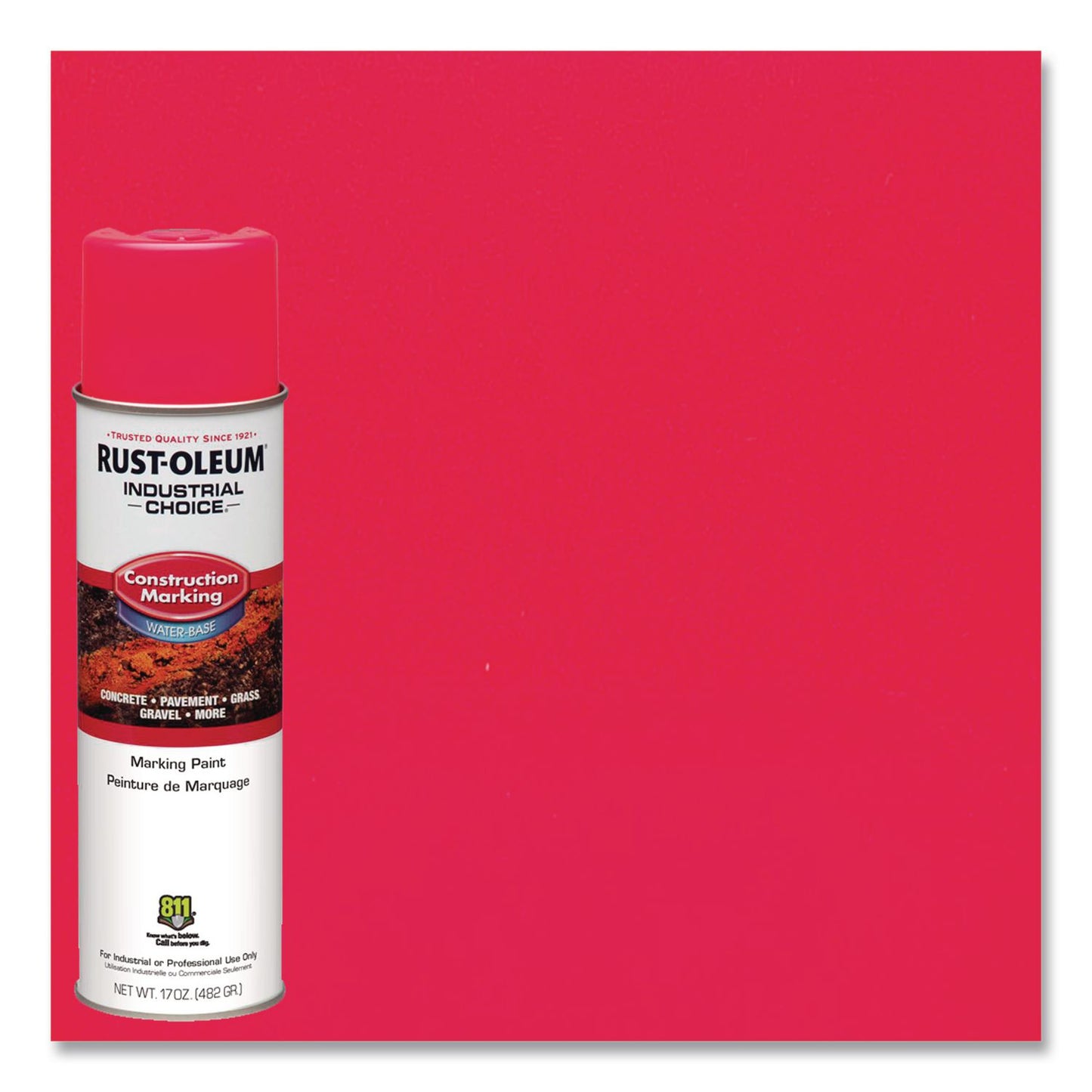 Rust-Oleum® Industrial Choice M1400 System Water-Based Construction Marking Paint, Gloss Fluorescent Pink, 17 oz Aerosol Can, 12/Carton (RST264702)