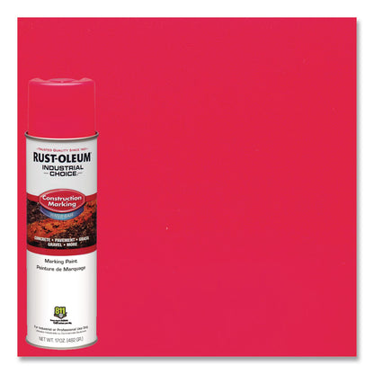 Rust-Oleum® Industrial Choice M1400 System Water-Based Construction Marking Paint, Gloss Fluorescent Pink, 17 oz Aerosol Can, 12/Carton (RST264702)