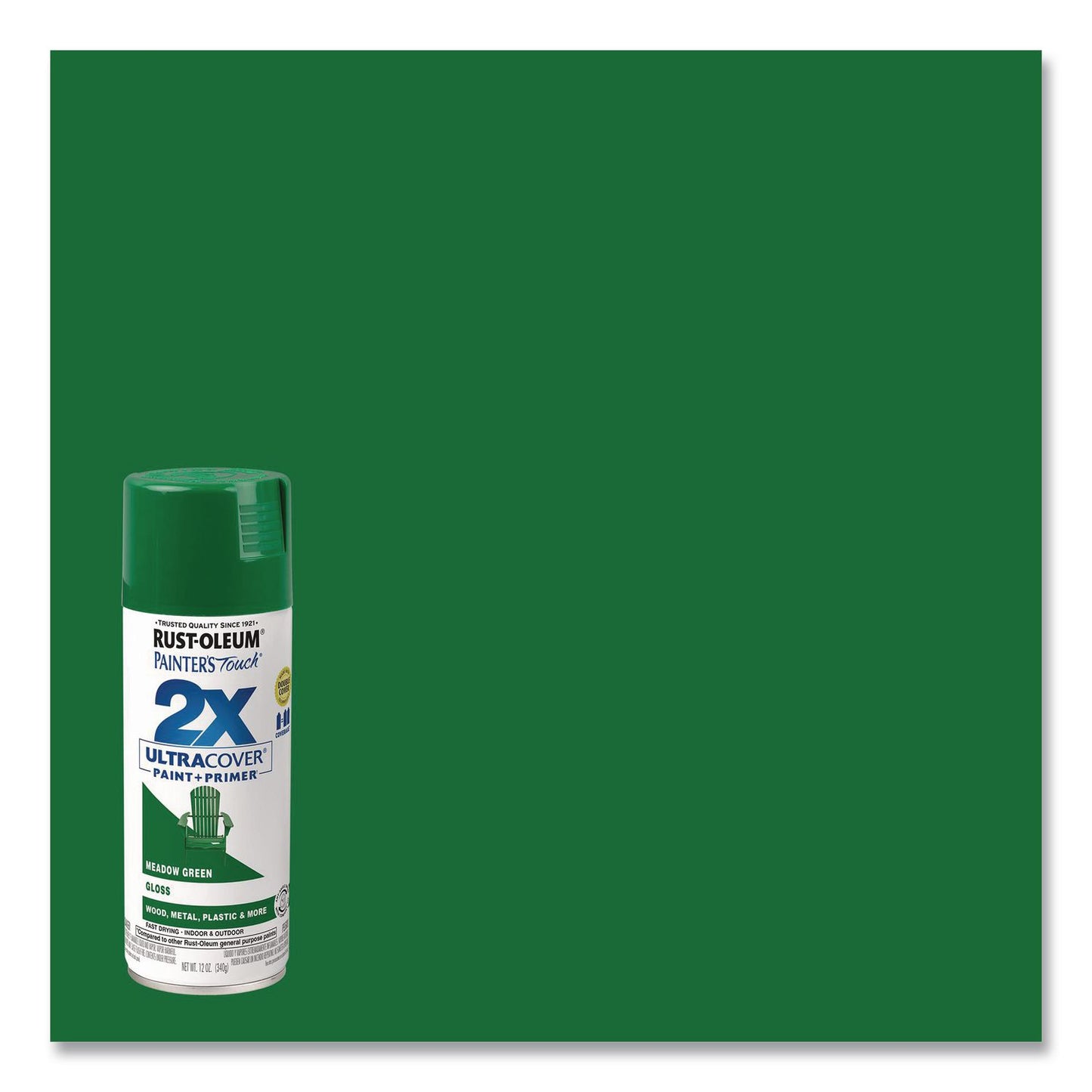 Rust-Oleum® Painter's Touch 2X Ultra Cover Spray Paint, Gloss Meadow Green, 12 oz Aerosol Can, 6/Carton (RST334039)