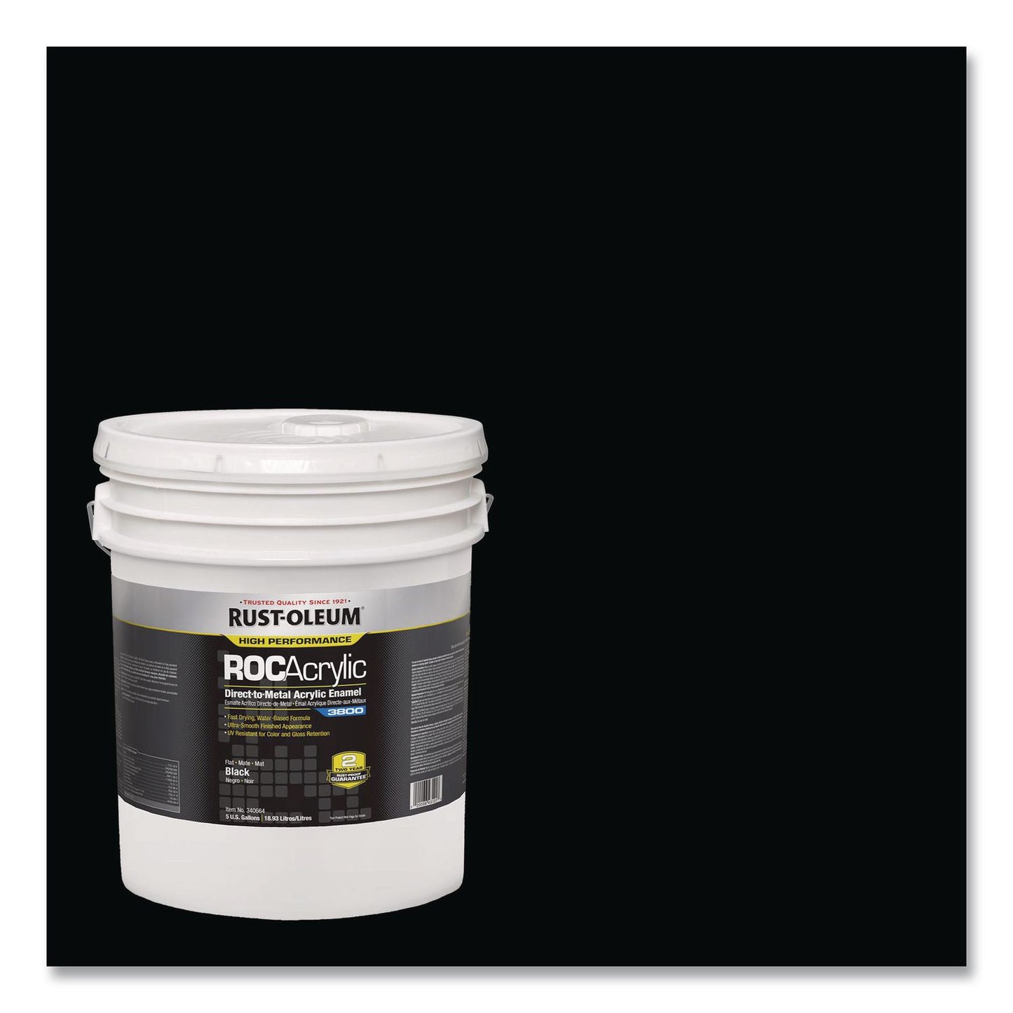 Rust-Oleum® High Performance ROC Acrylic Direct to Metal Paint, Flat Black, 5 gal Bucket/Pail (RST340664)