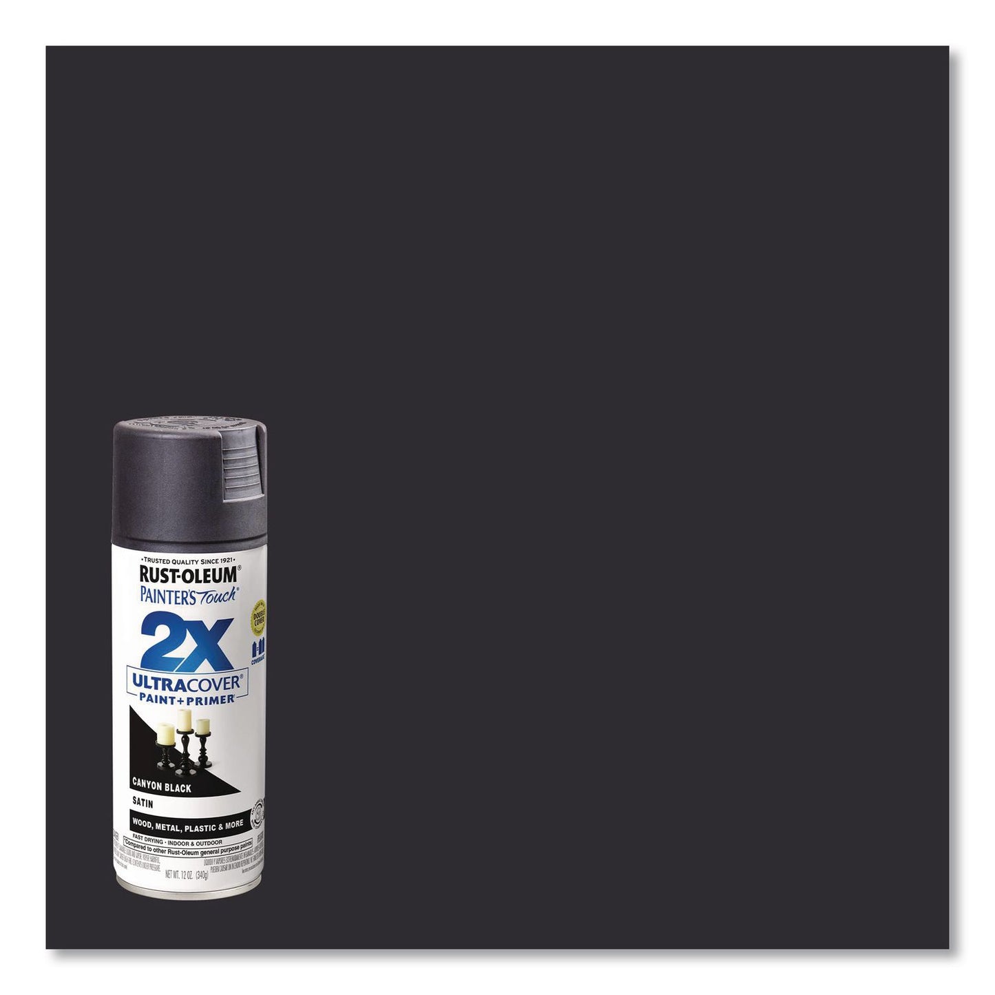 Rust-Oleum® Painter's Touch 2X Ultra Cover Spray Paint, Satin Canyon Black, 12 oz Aerosol Can, 6/Carton (RST346951)