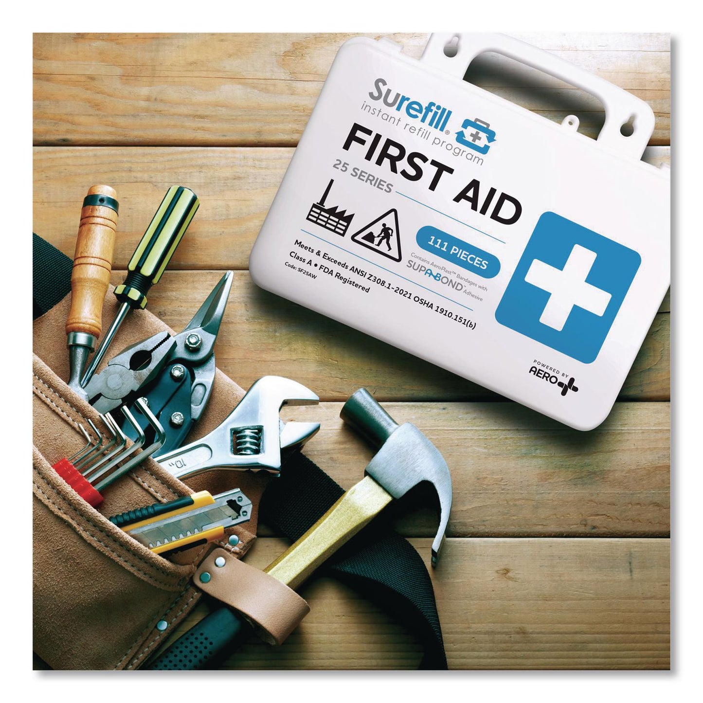 SUREFILL™ 25 ANSI 2021 A+ First Aid Kit, 111 Pieces, Weatherproof Plastic Case (AOHSF25AW)
