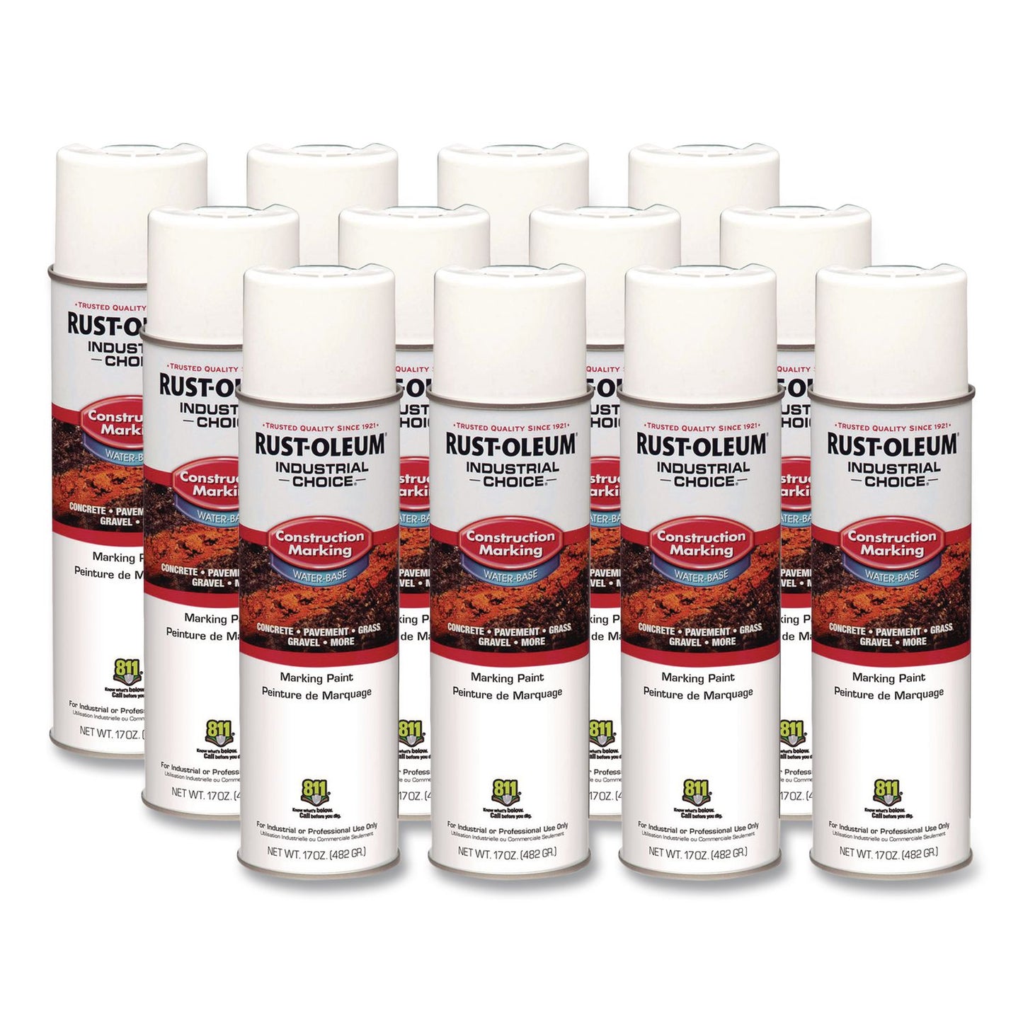 Rust-Oleum® Industrial Choice M1400 System Water-Based Construction Marking Paint, Gloss White, 17 oz Aerosol Can, 12/Carton (RST264692CT)