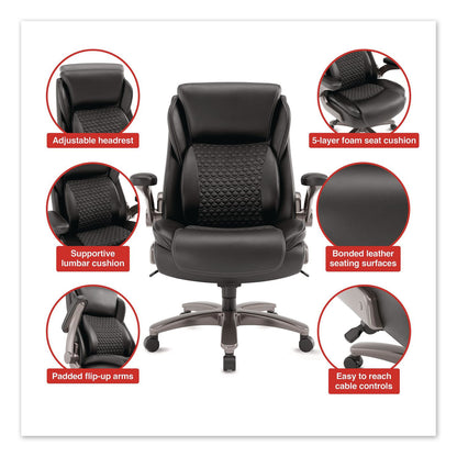 Alera® Leithen Bonded Leather Big and Tall Midback Chair, Supports 400 lbs,19.49" - 22.44" Seat Height, Black Seat/Back, Silver Base (ALELT42B49)