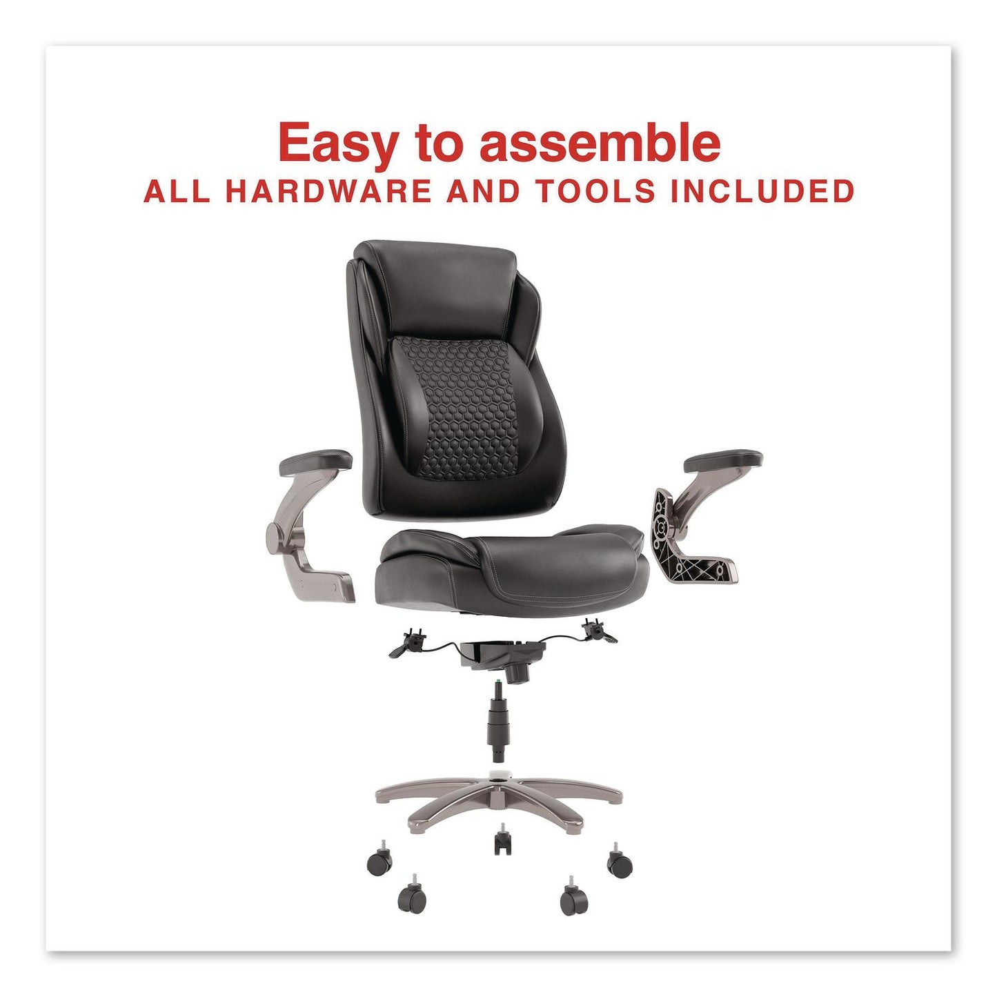 Alera® Leithen Bonded Leather Big and Tall Midback Chair, Supports 400 lbs,19.49" - 22.44" Seat Height, Black Seat/Back, Silver Base (ALELT42B49)