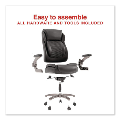 Alera® Leithen Bonded Leather Big and Tall Midback Chair, Supports 400 lbs,19.49" - 22.44" Seat Height, Black Seat/Back, Silver Base (ALELT42B49)