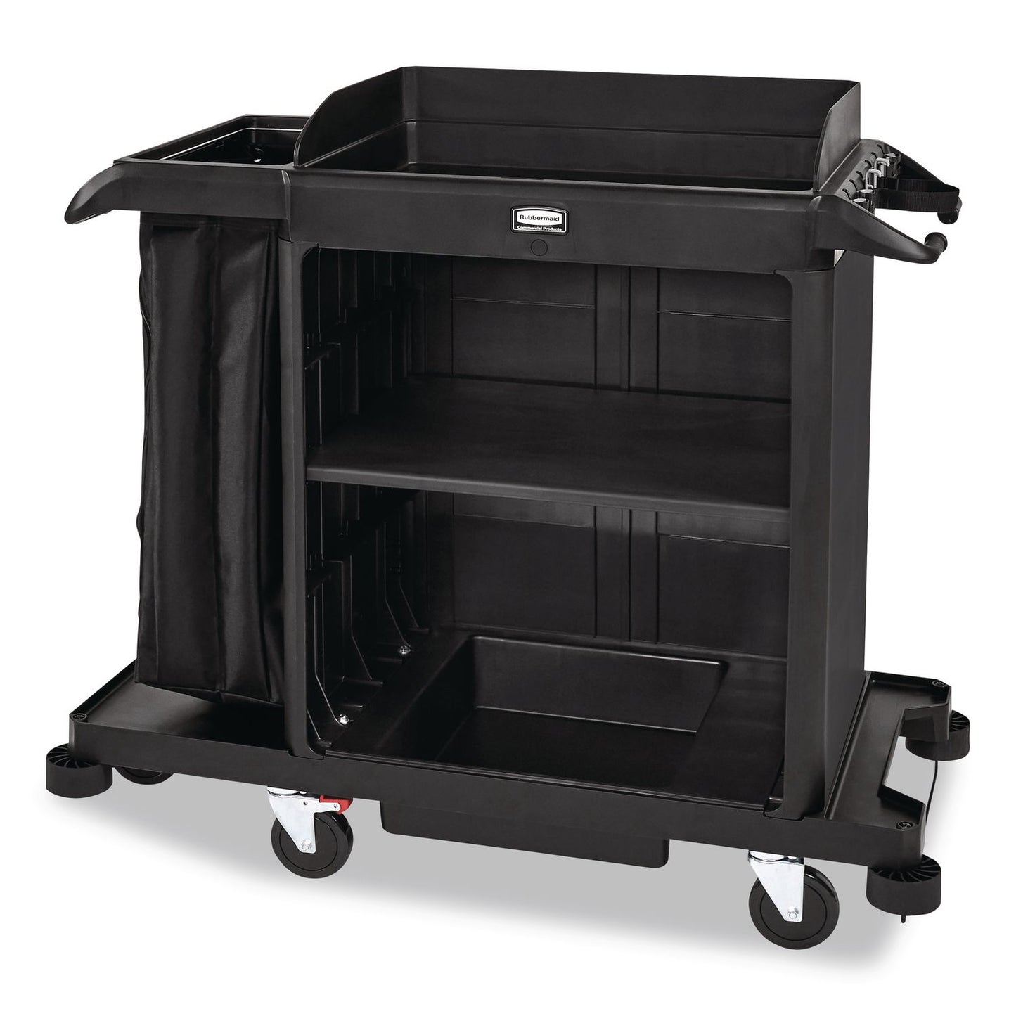 Rubbermaid® Commercial Compact Housekeeping Cart?, Plastic, 3 Shelves 1 Bin, 23 x 53.12 x 19.1, Black (RCP2202585)