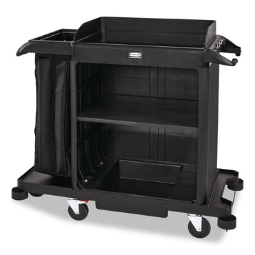 Rubbermaid® Commercial Compact Housekeeping Cart?, Plastic, 3 Shelves 1 Bin, 23 x 53.12 x 19.1, Black (RCP2202585)