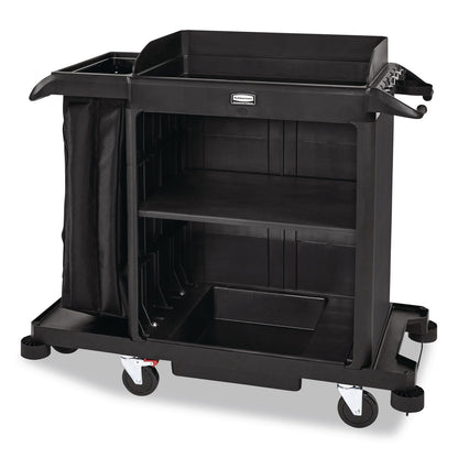Rubbermaid® Commercial Compact Housekeeping Cart?, Plastic, 3 Shelves 1 Bin, 23 x 53.12 x 19.1, Black (RCP2202585)