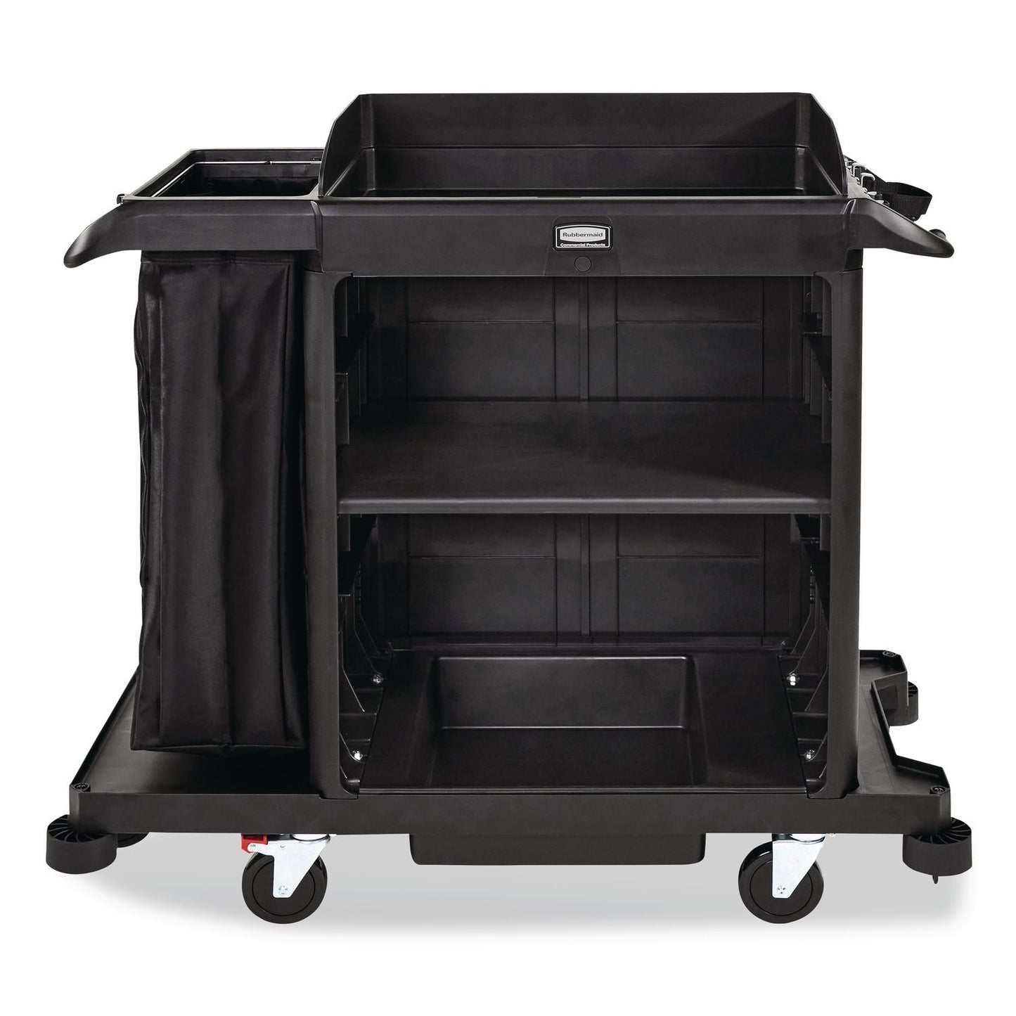 Rubbermaid® Commercial Compact Housekeeping Cart?, Plastic, 3 Shelves 1 Bin, 23 x 53.12 x 19.1, Black (RCP2202585)