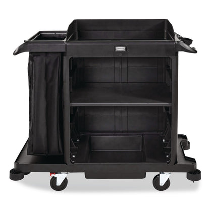 Rubbermaid® Commercial Compact Housekeeping Cart?, Plastic, 3 Shelves 1 Bin, 23 x 53.12 x 19.1, Black (RCP2202585)
