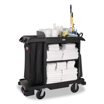 Rubbermaid® Commercial Compact Housekeeping Cart?, Plastic, 3 Shelves 1 Bin, 23 x 53.12 x 19.1, Black (RCP2202585)