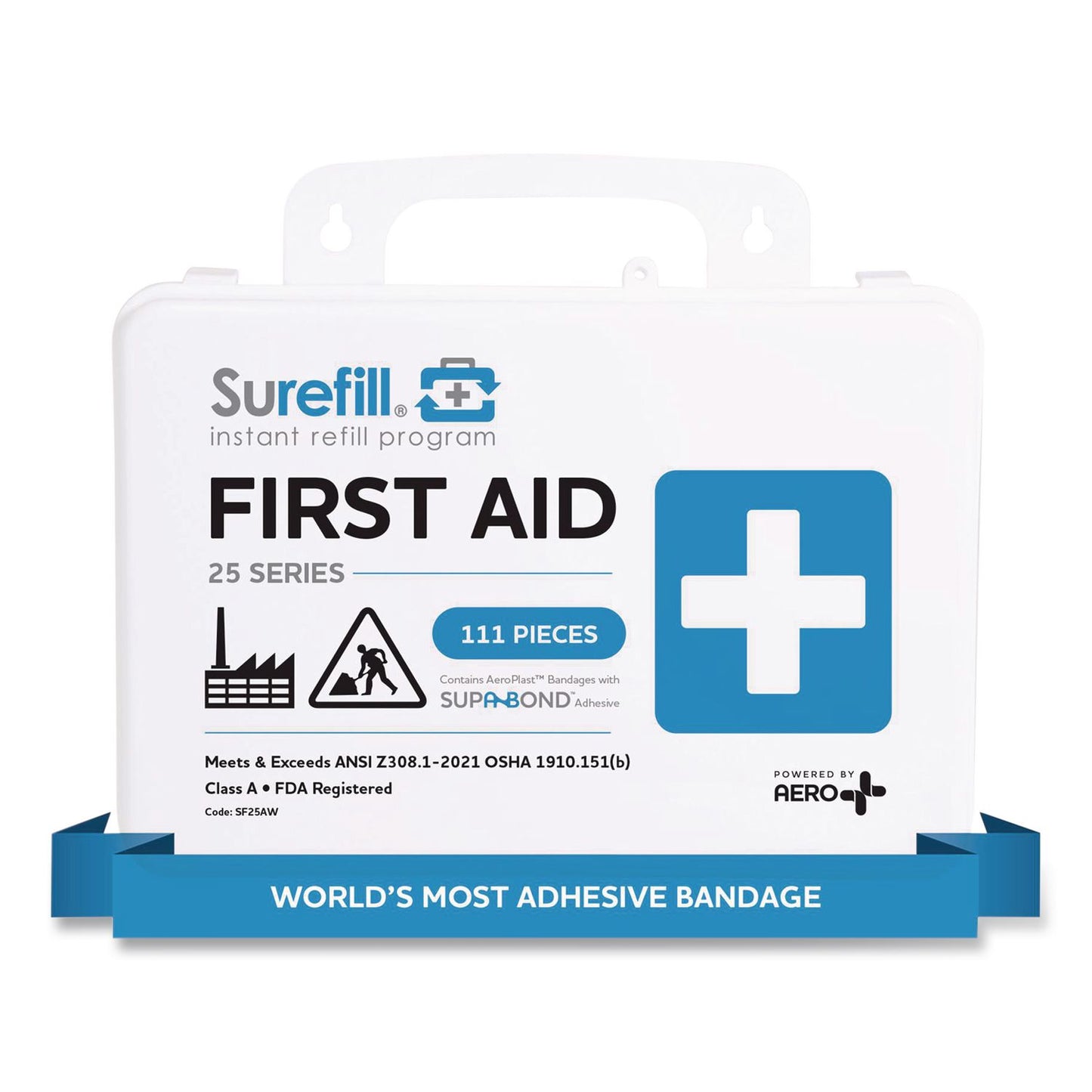 SUREFILL™ 25 ANSI 2021 A+ First Aid Kit, 111 Pieces, Weatherproof Plastic Case (AOHSF25AW)