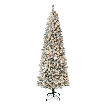 National Tree Company® Pre-Lit Acacia Medium Flocked Tree, 34" x 34" x 89", Green Tree, Green Tree Stand (NTTAC10030275F)