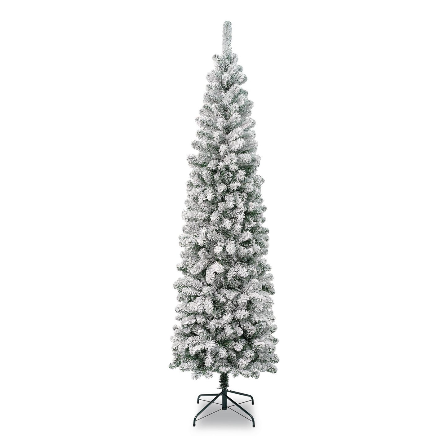 National Tree Company® Acacia Pencil Slim Flocked Tree, 26" x 26" x 88.5", Green Tree, Green Tree Stand (NTTAC10050475F)