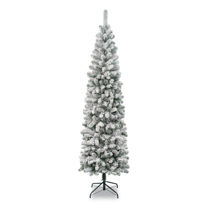 National Tree Company® Acacia Pencil Slim Flocked Tree, 26" x 26" x 88.5", Green Tree, Green Tree Stand (NTTAC10050475F)