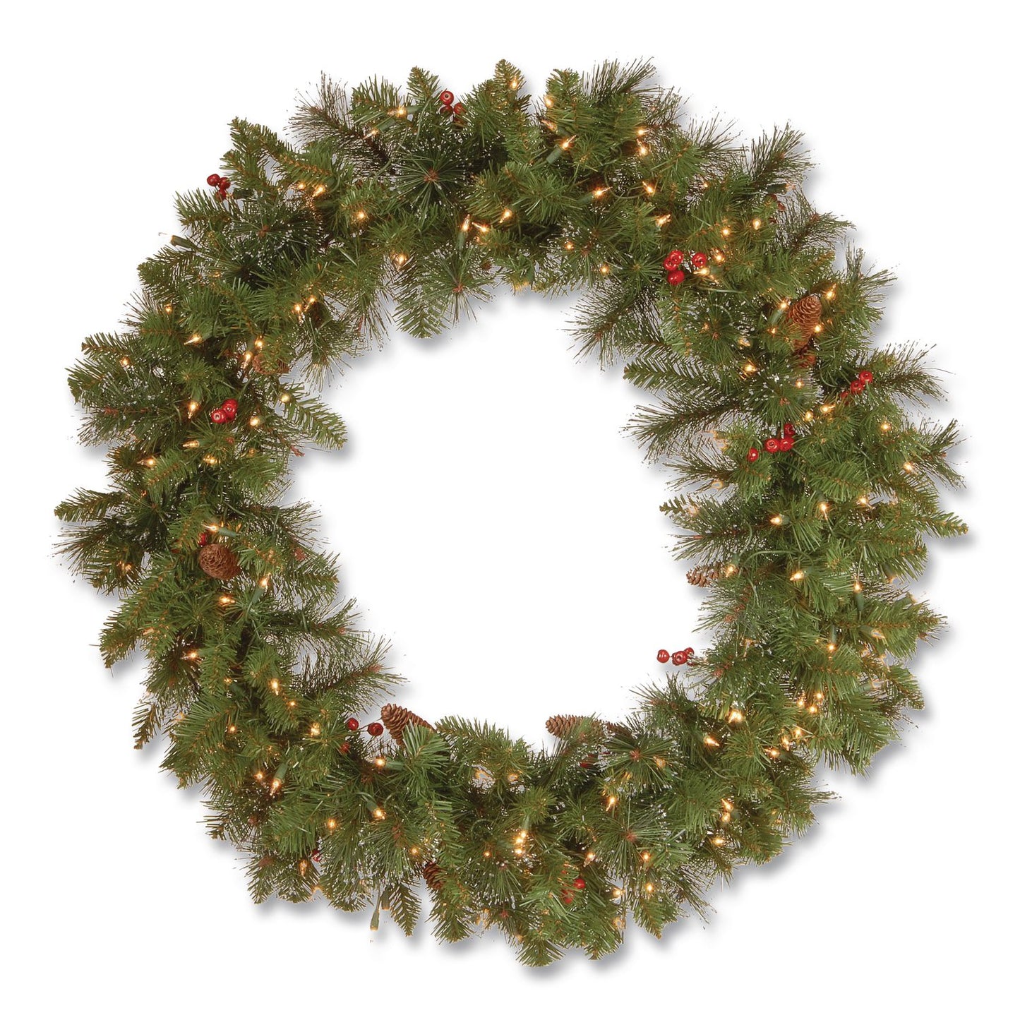 National Tree Company® Pre-Lit Crestwood Spruce Wreath, AC Powered, Clear Incandescent Lights, 36" Diameter x 5"h, Green (NTTCW730636W1)