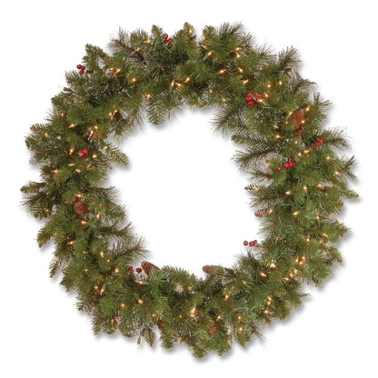 National Tree Company® Pre-Lit Crestwood Spruce Wreath, AC Powered, Clear Incandescent Lights, 36" Diameter x 5"h, Green (NTTCW730636W1)