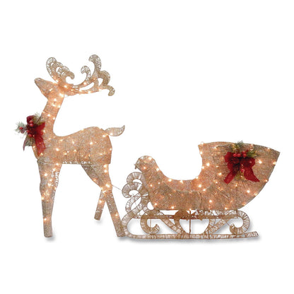 National Tree Company® Champagne Reindeer Pulling Sleigh, AC Power, Warm White LED Lights, 13.5" x 24" x 48" Reindeer, 13.5" x 38.5" x 24" Sleigh (NTTDF140009U)